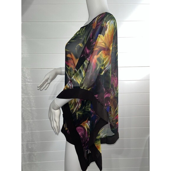 Y2K 2000s’ Chenault  M Floral Kimono Tunic Top Blouse Red Black Whimsygoth - Picture 4 of 12